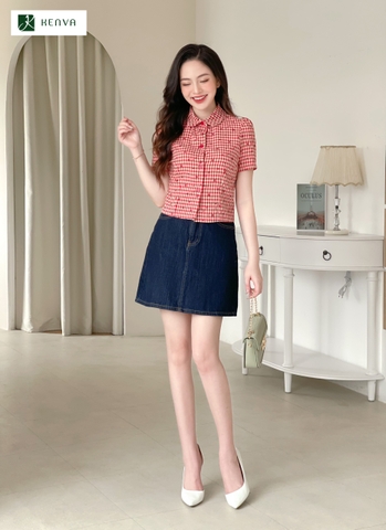 Áo sơ mi tim nhí cổ sen croptop