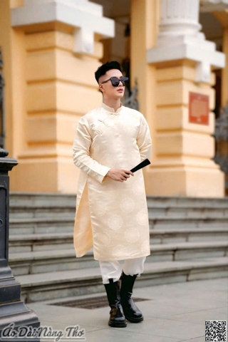 Áo Dài Nam Tafta Kem Họa Tiết Đồng Tiền