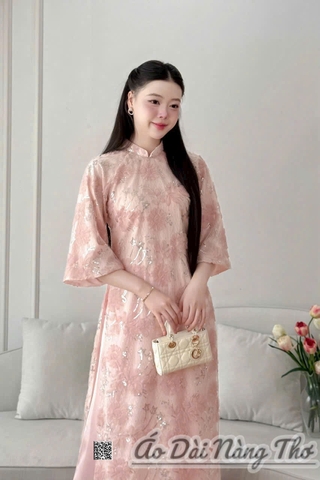 Áo Dài Cách Tân Vải Lụa Kim Sa Tay Lỡ Đáng Yêu