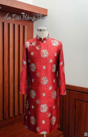 Áo Dài Nam Tafta Đỏ Họa Tiết Đồng Tiền