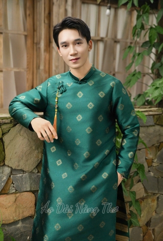 Áo Dài Nam Tafta Xanh Rêu Nút Tàu