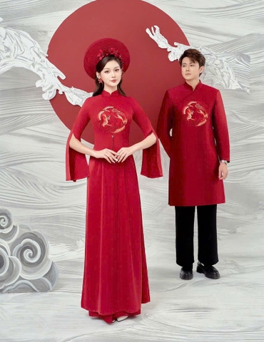 Áo Dài Cưới Họa Tiết Thêu Uyên Ương Sang Trọng