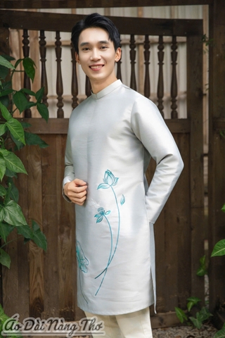 Áo Dài Nam Tafta Xanh Họa Tiết Thêu Sang Trọng