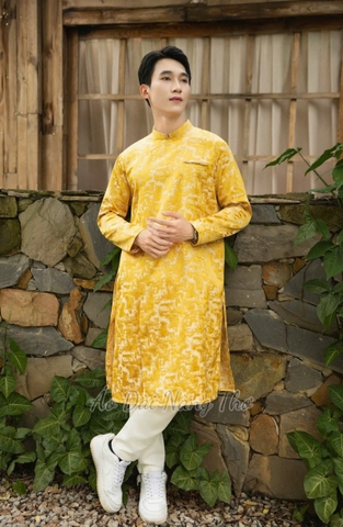 Áo Dài Nam Gấm Vàng Ombre Loang