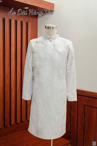 Áo Dài Nam Gấm Xám Vân Nổi Sang Trọng