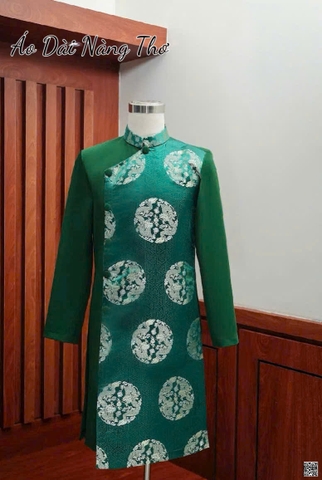 Áo Dài Nam Tafta Xanh Họa Tiết Đồng Tiền Sang Trọng