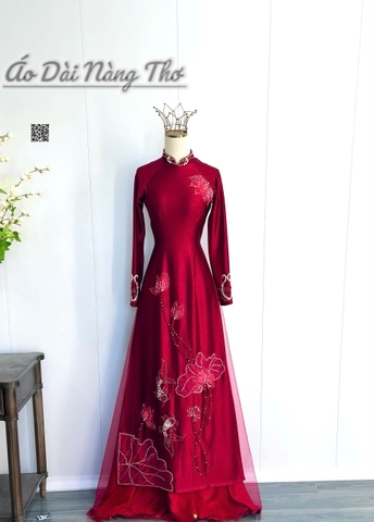 Áo Dài Bà Sui Lụa Ruby Đỏ Đính Đá Sắc Xảo