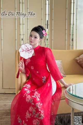 Áo Dài Cách Tân Voan Đỏ Tay Lỡ Đáng Yêu