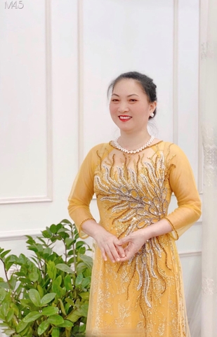 Áo Dài Bà Sui Ren Vàng Kết Hạt