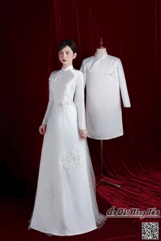 Áo Dài Cưới Trắng Lụa Chữ Hỷ Sang Trọng