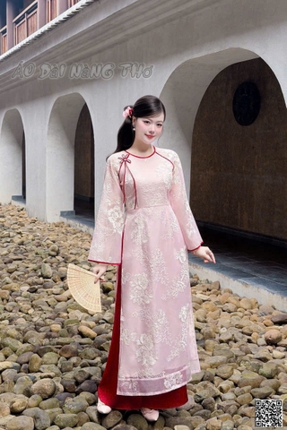 Áo Dài Cách Tân Lụa Phối Viền Đỏ