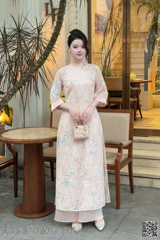 Áo Dài Cách Tân Lụa Phối Ren Hồng Dâu