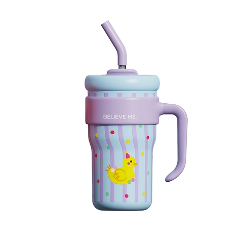 Ly giữ nhiệt cao cấp BELIEVE ME inox 316, dung tích 800ml, họa tiết dễ thương, có tay cầm, có ống hút