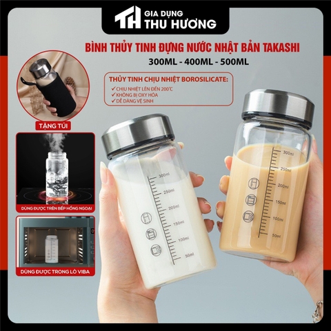 Chai Thủy Tinh Có Thang Chia Vạch Chịu Nhiệt Tốt Có lọc chặn trà Dung tích 300ml - 400ml - 500ml Tặng kèm túi