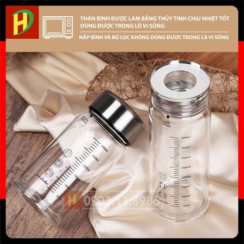 Chai Thủy Tinh Có Thang Chia Vạch Chịu Nhiệt Tốt Có lọc chặn trà Dung tích 300ml - 400ml - 500ml Tặng kèm túi