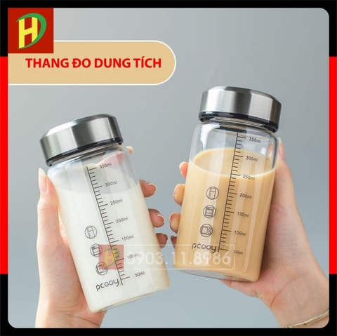 Chai Thủy Tinh Có Thang Chia Vạch Chịu Nhiệt Tốt Có lọc chặn trà Dung tích 300ml - 400ml - 500ml Tặng kèm túi