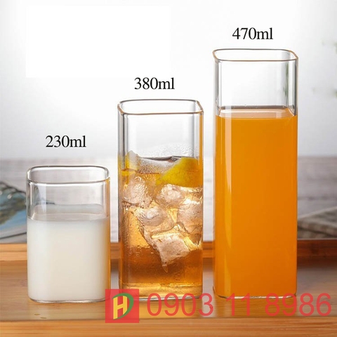 Cốc thủy tinh vuông cao cấp Borosilicate 230ml, 380ml,470ml