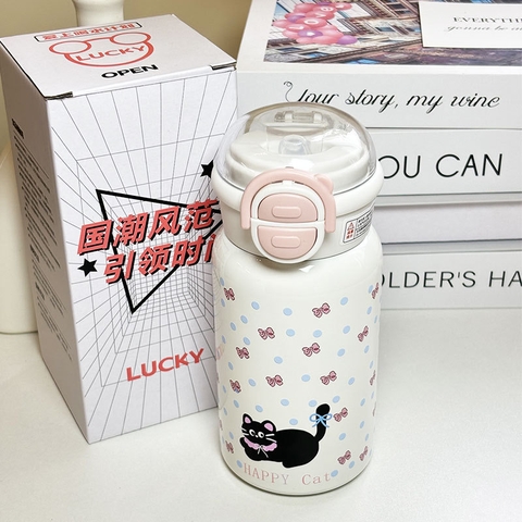 Bình giữ nhiệt 500ml mèo con xinh xắn chấm bi T-286U