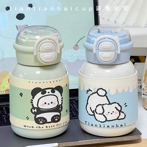 Bình Nước Giữ Nhiệt Inox 316 Có Nắp Bấm Họa Tiết Hoạt Hình Dễ Thương 420ml BL-001