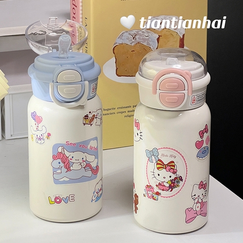 Bình Nước Giữ Nhiệt Inox 316 Có Nắp Bấm Họa Tiết Hoạt Hình Dễ Thương 420ml BL-001