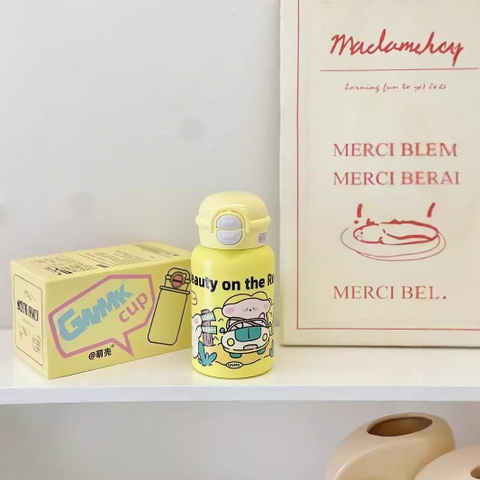 Bình nước giữ nhiệt cho bé 500ML hoạ tiết hoạt hình cute hiển thị nhiệt độ có túi xách đi kèm BW241