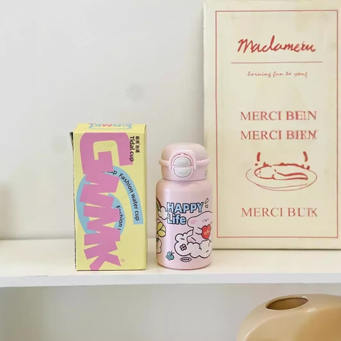 Bình nước giữ nhiệt cho bé 500ML hoạ tiết hoạt hình cute hiển thị nhiệt độ có túi xách đi kèm BW241
