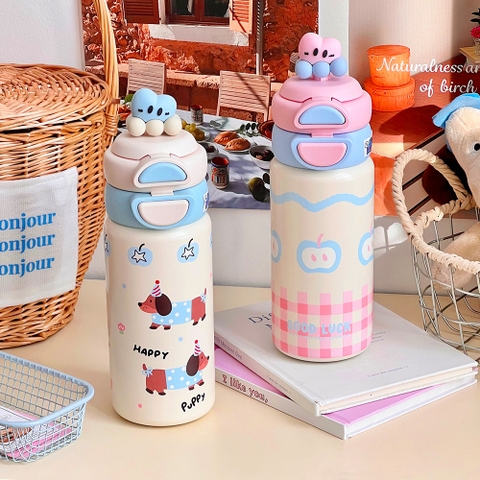 Bình giữ nhiệt sơn tĩnh điện dung tích 500ml họa tiết dễ thương inox 316, giữ nhiệt được nhiều giờ PKB040
