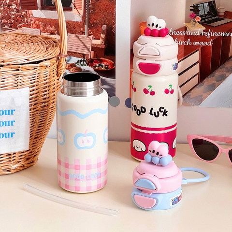 Bình giữ nhiệt sơn tĩnh điện dung tích 500ml họa tiết dễ thương inox 316, giữ nhiệt được nhiều giờ PKB040