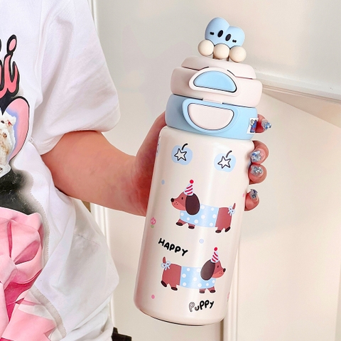 Bình giữ nhiệt sơn tĩnh điện dung tích 500ml họa tiết dễ thương inox 316, giữ nhiệt được nhiều giờ PKB040