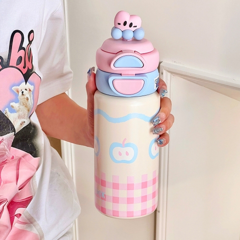 Bình giữ nhiệt sơn tĩnh điện dung tích 500ml họa tiết dễ thương inox 316, giữ nhiệt được nhiều giờ PKB040