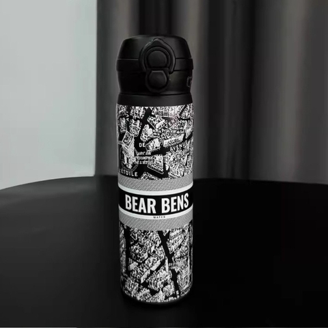 Bình giữ nhiệt BEAR BENS inox 316 có ống hút cách nhiệt, dung tích hơn hoạ tiết cá tính T1-111