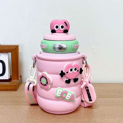 Bình giữ nhiệt Boba dễ thương có giây đeo dung tích lớn 800ml tặng kèm túi đựng bình CH-8189