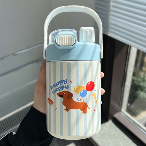 Bình giữ nhiệt đáng yêu có 4 phiên bản, tui đựng bình thiết kế riêng, ống hút tiện lợi 500ml MAK-97