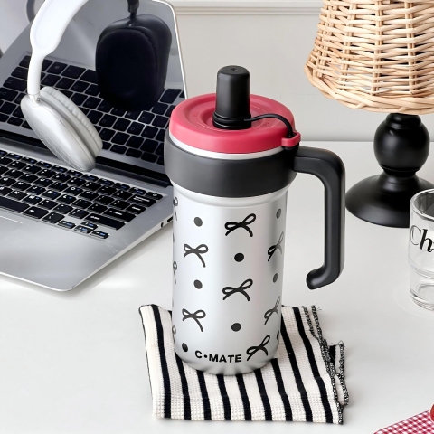 Cốc giữ nhiệt C-MATE hoạ tiết năng động 550ml kèm ống hút MANT32