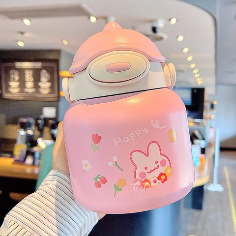 Bình giữ nhiệt dung tích lớn có ống hút dễ thương, giữ nhiệt 24h, inox 316 650ml PUH-A2