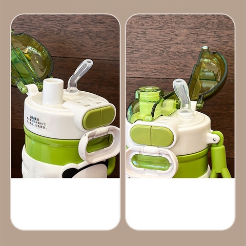 Bình giữ nhiệt đựng nước dung tích 500ml INOX 304 dễ thương có ống hút kèm sticker và dây AMU-432