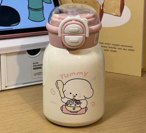 Bình giữ nhiệt đơn giản inox 316 350ml có ống hút cầm tay mới dễ thương dành cho học sinh hoạt hình BBQH-54