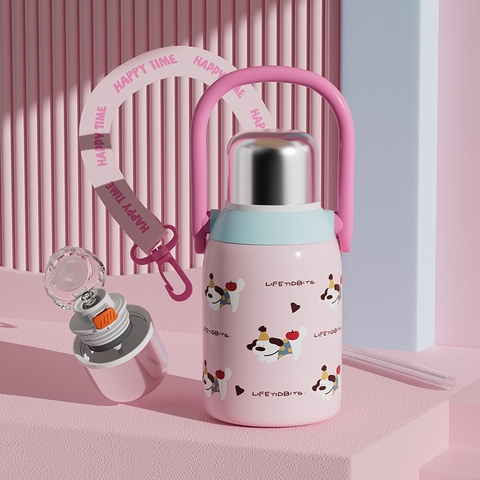 Bình Nước Giữ Nhiệt Họa Tiết Thú Cưng 550ML Đáng Yêu Cho Bé Inox 316 Phù Hợp Đi Học Dã Ngoại LAD02