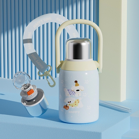 Bình Nước Giữ Nhiệt Họa Tiết Thú Cưng 550ML Đáng Yêu Cho Bé Inox 316 Phù Hợp Đi Học Dã Ngoại LAD02