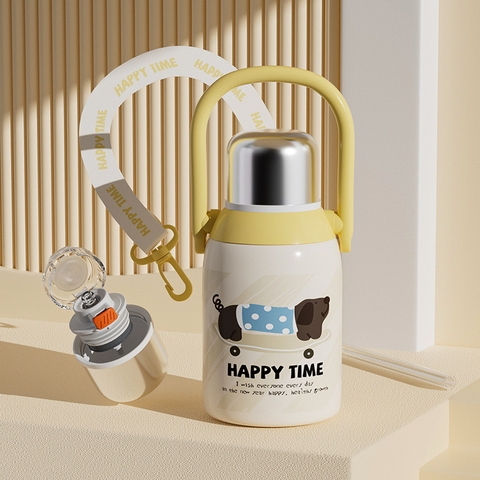 Bình Nước Giữ Nhiệt Họa Tiết Thú Cưng 550ML Đáng Yêu Cho Bé Inox 316 Phù Hợp Đi Học Dã Ngoại LAD02