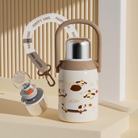 Bình Nước Giữ Nhiệt Họa Tiết Thú Cưng 550ML Đáng Yêu Cho Bé Inox 316 Phù Hợp Đi Học Dã Ngoại LAD02