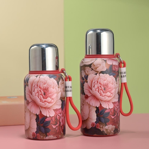 Bình giữ nhiệt inox 316 hình hoa nhẹ nhàng sang trọng cho phái nữ, dung tích 400ml và 600ml AB-527