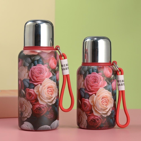 Bình giữ nhiệt inox 316 hình hoa nhẹ nhàng sang trọng cho phái nữ, dung tích 400ml và 600ml AB-527
