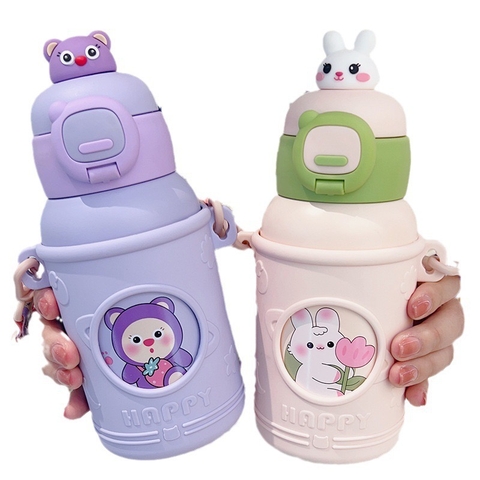 Bình nước giữ nhiệt 520ml có túi đựng, dây đeo chéo, họa tiết cực dễ thương, chất liệu inox 316 an toàn tuyệt đối MLT-72