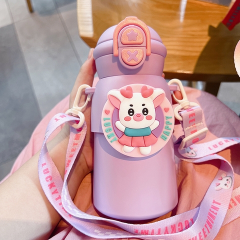 Bình Giữ Nhiệt Cao Cấp Có Sticker Hoạt Hình Xoay 360 Độ Đáng Yêu 500ml HT-306