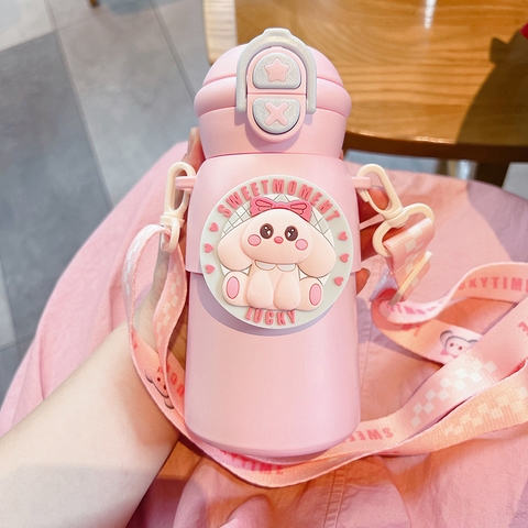 Bình Giữ Nhiệt Cao Cấp Có Sticker Hoạt Hình Xoay 360 Độ Đáng Yêu 500ml HT-306