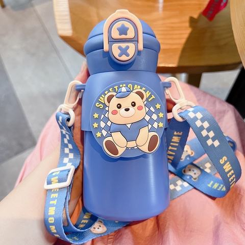 Bình Giữ Nhiệt Cao Cấp Có Sticker Hoạt Hình Xoay 360 Độ Đáng Yêu 500ml HT-306