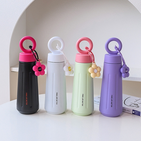 Bình giữ nhiệt dành cho các bé gái, họa tiết bông hoa, dung tích 450ml phong cách thời trang hàn quốc BGN05