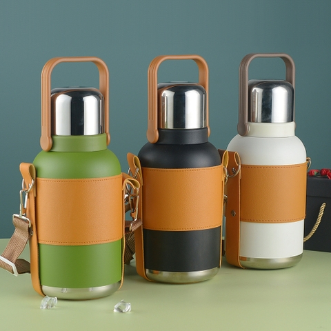 Bình giữ nhiệt SUS 316 800ml Bản đặc biệt kèm dây đeo, cốc kèm nắp, quai xách JQ-0369