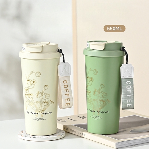 Cốc giữ nhiệt hoạ tiết hoa ly sang trọng inox 316 nhiều màu 0003